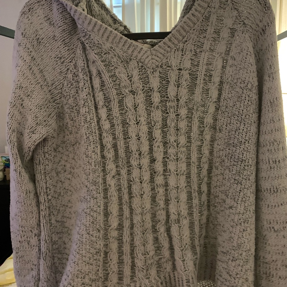 Gray and white pullover with hood!
